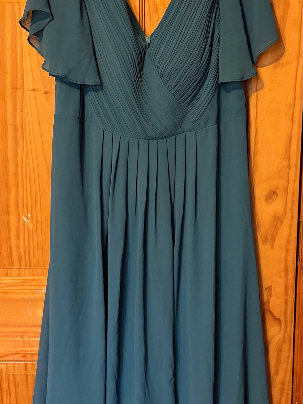 Ever Pretty Teal Flutter-Sleeve V-Neck Maxi Dress